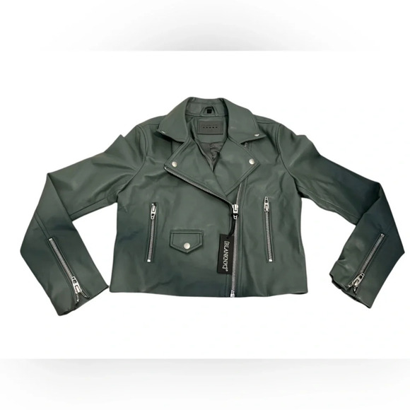 NWT Blank NYC Faux Leather Crop Moto Jacket in Olive Green size S - Picture 1 of 5